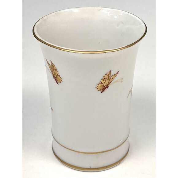 VTG 4" Handpainted Gilded Rose & Butterfly Ceramic Bathroom Cup Vase Japan EUC - Picture 3 of 5